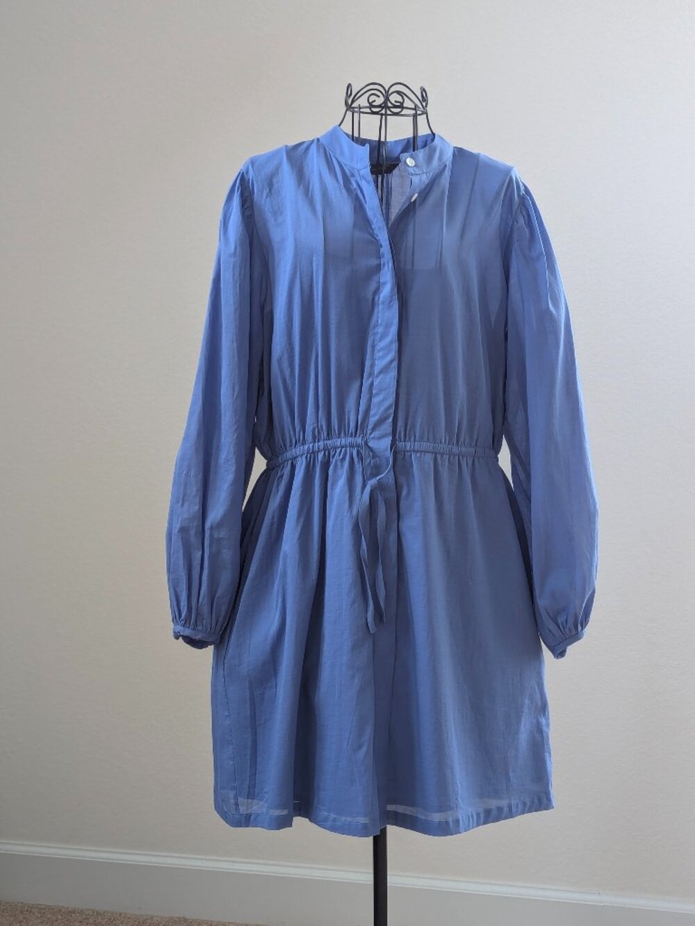 NWT Banana Republic Cotton Shirt Dress Puff Sleeve Blue M